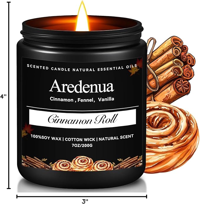 Cinnamon Roll Candle – Warm Holiday Cinnamon Aroma - Cozy Christmas Seasonal Candles Gift, Hand-Poured Soy Candles for Christmas Home Décor & Cozy Winter Gifting