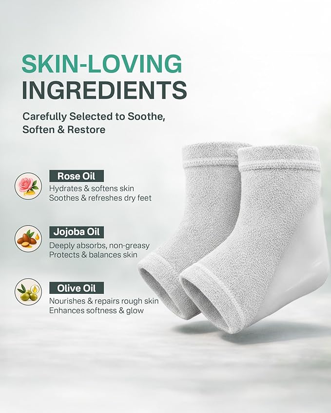 Moisturizing Socks Women, Feather Yarn Gel Socks, Foot Moisturizing Socks(Size 9-11) Deeply Hydrating for Dry, Cracked Heels, Silicone Socks for Women, Perfect Galentines Day Gifts, 1 Pair (Heel-Gray)