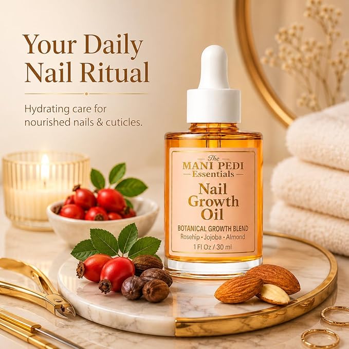 Natural Nail Growth Oil. Powerful Blend of Rosehip, Jojoba & Amond Oils. Promotes Stronger, Healthier Nails. Hydrates & Strengthens Cuticles for Faster Nail Growth - 1 Fl Oz