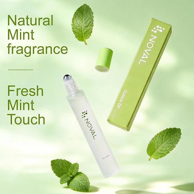 NOVAL Roll on Cuticle Oils with Tea Tree Oil, Easy Rollerball Application, Fresh Mint Scent, Nail Moisture, Natural Ingredients, 0.34 fl.oz