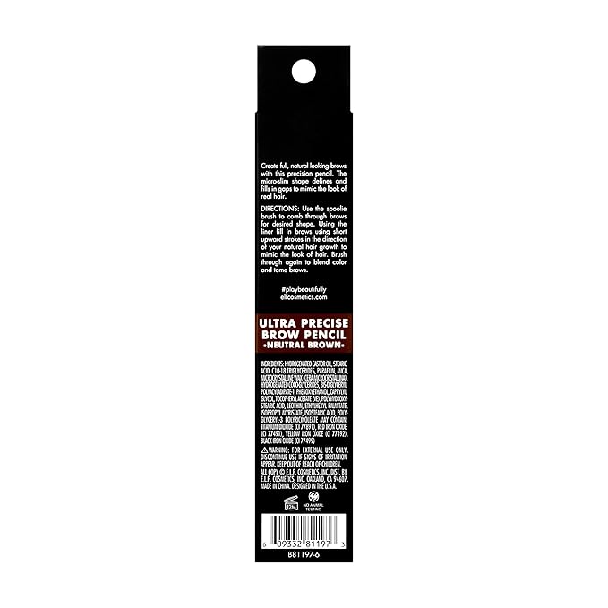 e.l.f. Ultra Precise Brow Pencil, Dual-Ended, Ultra Fine Tip Defines & Fills Eyebrows, Creamy Formula, Vegan & Cruelty-Free, Neutral Brown