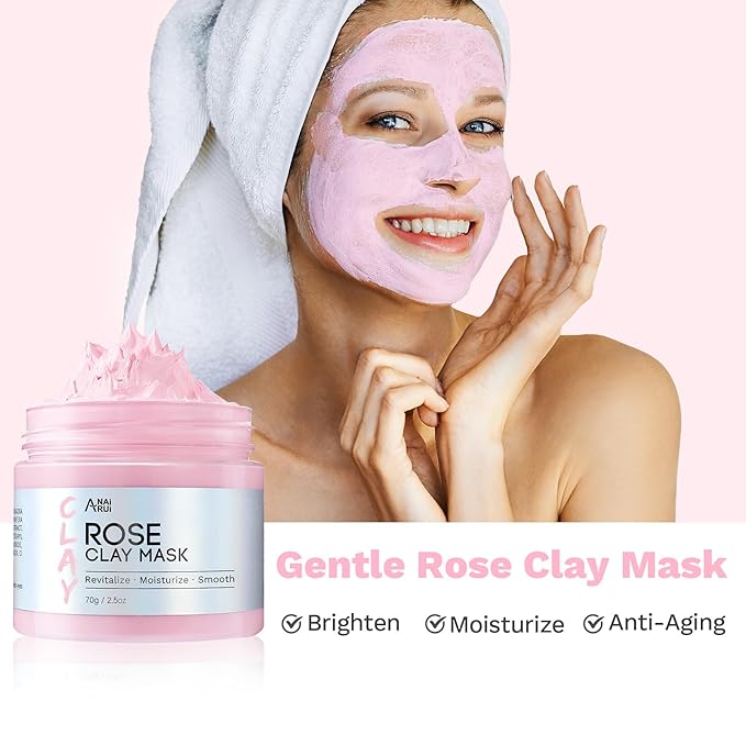 ANAI RUI 3 Pack Clay Mask Set Turmeric Vitamin C Clay Mask -Rose Facial Mask -Avocado Green Tea Mud Mask Smoothing, Hydration & Glow,Spa Gift Set, Self Care for Women Teens 2.5 oz Each