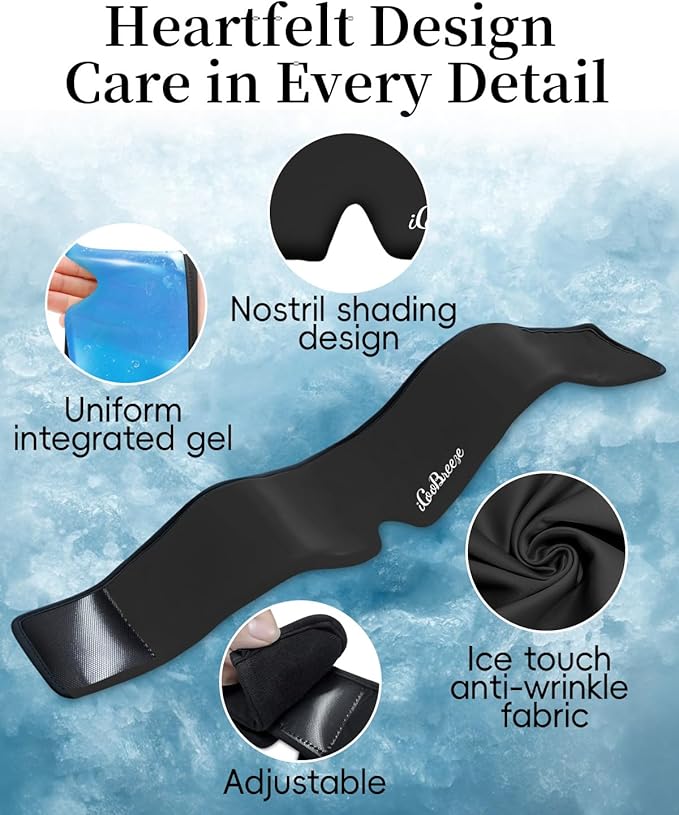 Cooling Eye Mask for Puffy Eyes, FSA Eligible HSA, Headache and Migraine Relief Gel Eye Mask, for Headache, Puffiness, Eye Strain, Reusable Face Ice Pack for Post-Surgery Care (Black)