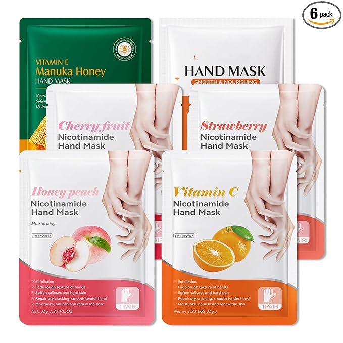 Hand Mask Moisturizing Gloves 6 Pack,Hydrating Hand Mask for Women,Soft Gloves for Dry Cracked Skin A