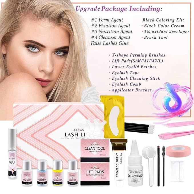 Lash Lift and Color Kit, At-Home DIY Lash Perm with Long Lasting Curl & Natural Look, Upgraded Glue, Temporary Black Lash & Brow Color, Complete Salon Grade Tools for Beginners and Professionals