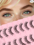 Wispy Lashes False Eyelashes 16mm Strip Lashes Fluffy Eyelashes C Curl Lash Strips Fake Eyelashes Natural with 0.1MM Thin Cotton Band Siligli 3D Volume Eyelash Pack 7 Pair