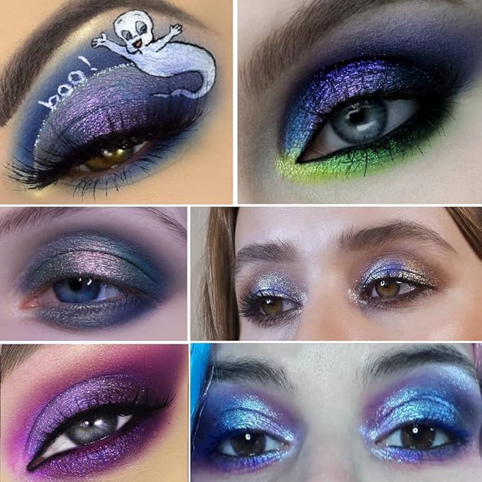 Afflano Holographic Eyeshadow Glitter, Color Change Multichrome Eyeshadow Silver Blue Shimmer Metallic Eye Makeup, Sparkling Pigment Chameleon Duo Chrome Eye shadow for Blue Eye Makeup