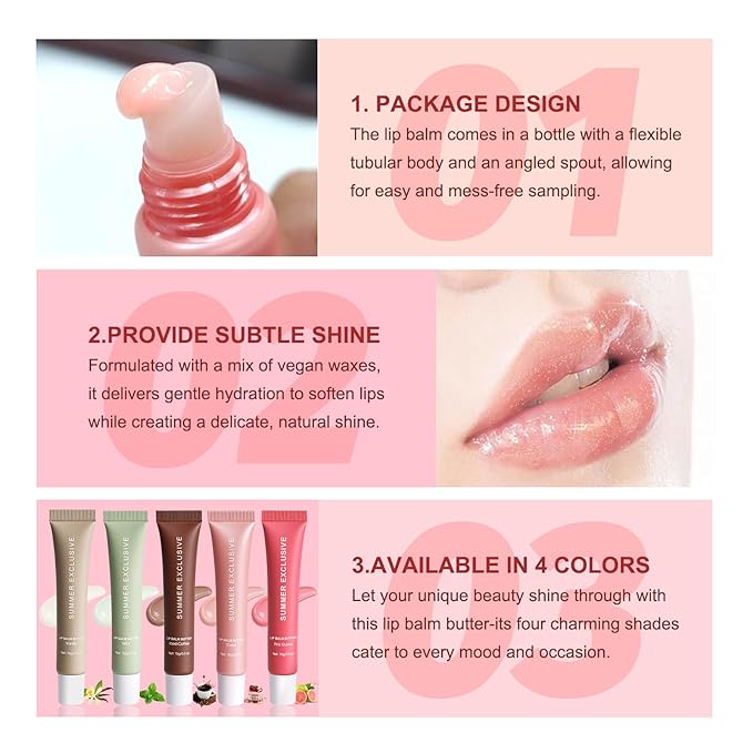 Summer Butter Lip Balm, Hydrating Plumping Clear Serum, Natural Glow Non-Sticky Transfer-Proof, Nourishing for Dry Lips, Women-Focused Lip Care with Shea Butter (#Iced Coffee & Cake, 2Pcs)