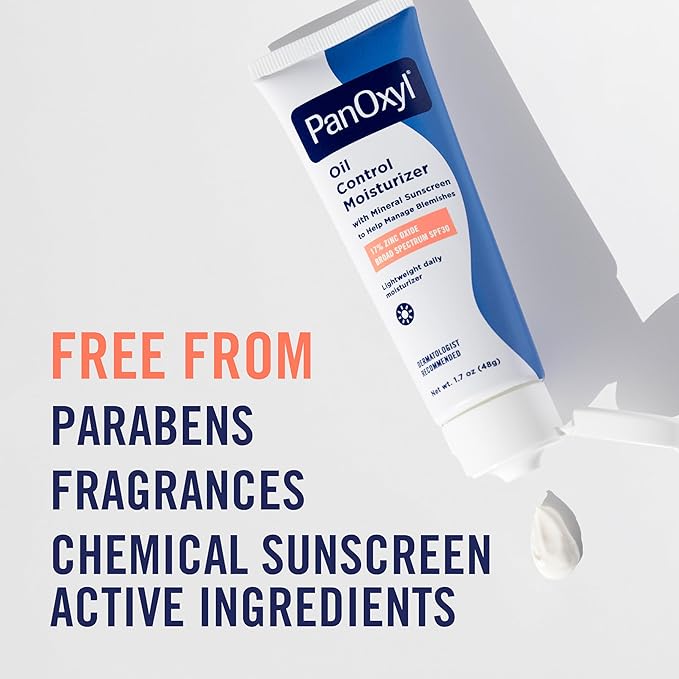PanOxyl AM Oil Control Moisturizer, NEW Sheer Formula, Absorbs Excess Oil and Reduces Shine, with Mineral Sunscreen for Acne Prone and Oily Skin - SPF 30-1.7 oz (Pack of 2)