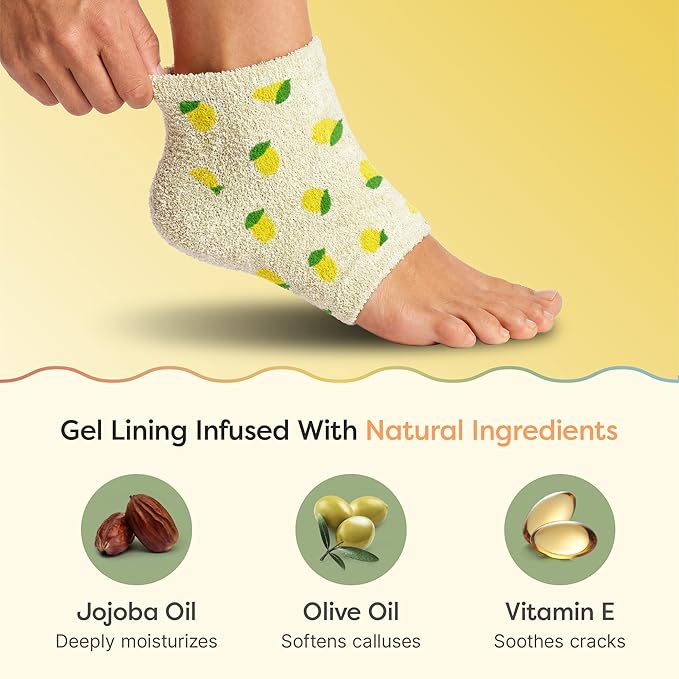 ZenToes Moisturizing Socks for Cracked Heel Treatment, Vitamin E, Olive Oil and Jojoba Oil Infused Heel Socks, Spa Gifts for Women, Mothers Day Gifts (Lemons, Regular)