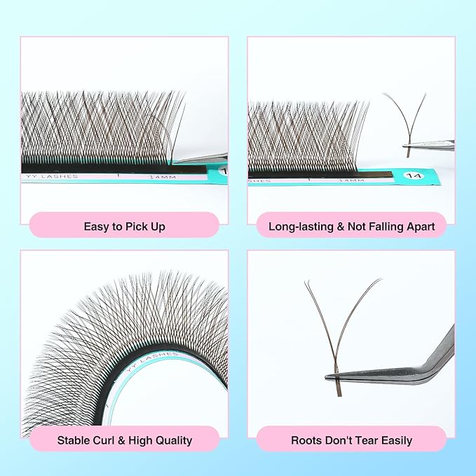 VAVALASH YY Lash Extensions Brown Color Tray Easy Premade Volume 2D Fans Eyelash Extension YY Type Natural Volume Lashes Extension Soft Matte Black Lashes (Brown-YY-0.07-D-8-15mm)