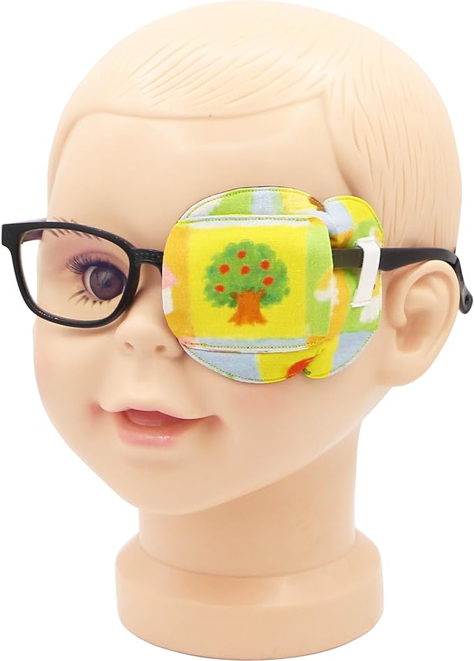 Astropic 3D Cotton & Silk Eye Patch for Kids | Boys Girls Eye Patch for Glasses | Medical Eyepatch for Children with Lazy Eye (Apple Tree, Left Eye)