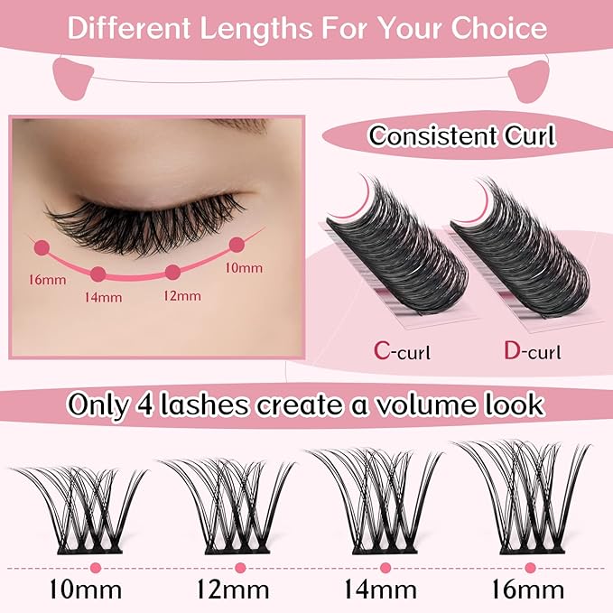 Cluster Lashes 72 Pcs Lash Clusters 2 in 1 DIY Eyelash Extension Individual Cluster Eyelashes Crush Style Self-Application Fluffy Super Thin Band Reusable Soft & Comfortable(Crush-D-10-16mix)
