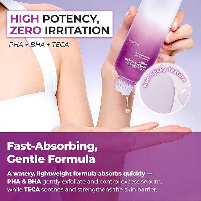 JUMISO Niacinamide 2% Exfoliating Toner with PHA + BHA – Pore Smoothing & Resurfacing Face Toner for Textured Skin – TXA+Glutathione Brightening, Hyaluronic Acid Hydration, Fragrance-Free, 6.93 fl oz