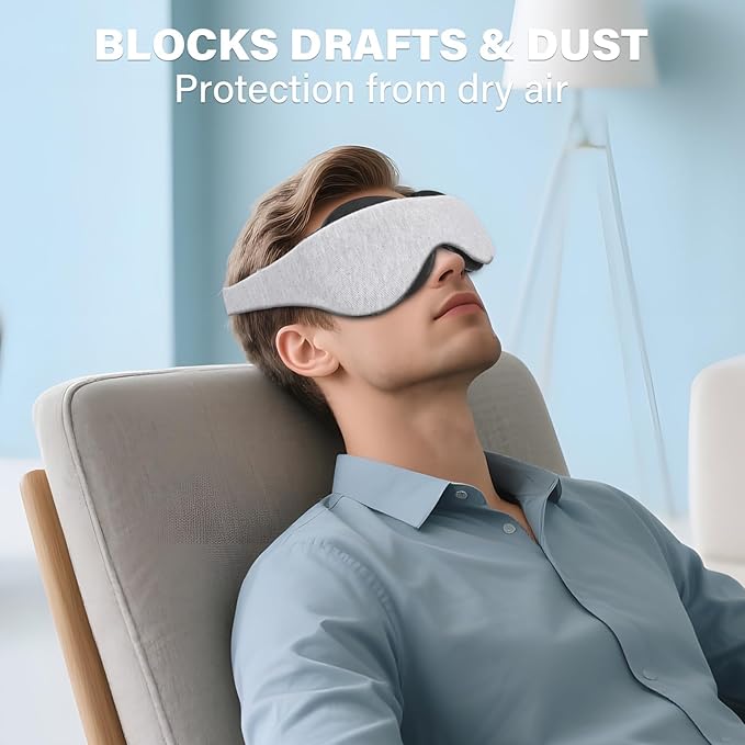 2026 Upgraded Sleep Mask for Dry Eyes, Moisture Goggles for Dry Eye Night, 100% Blackout Hydrating Sleep Goggles, Adjustable Strap, Soft Reusable Eye Mask for Sleeping & Travel – Grayish White