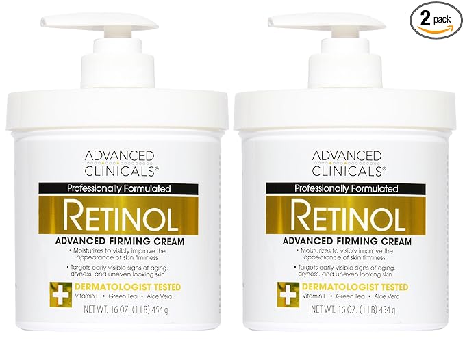 Advanced Clinicals Retinol Body Lotion & Face Moisturizer | Visible Anti Aging Skin Care Retinol Body Cream For Women & Men Targets Look Of Fine Lines, Wrinkles & Crepe Looking Dry Skin, 16OZ, 2-Pack