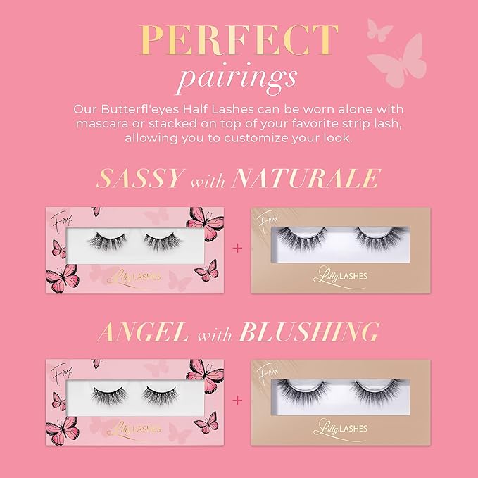 Lilly Lashes Butterfl'eyes Faux Mink Lashes, Half Lashes Natural Look & Feel, False & Reusable Eyelashes 20x, No Trimming + Easy to Apply, Round Style, Lash Glue not Included, 13mm (Sassy)