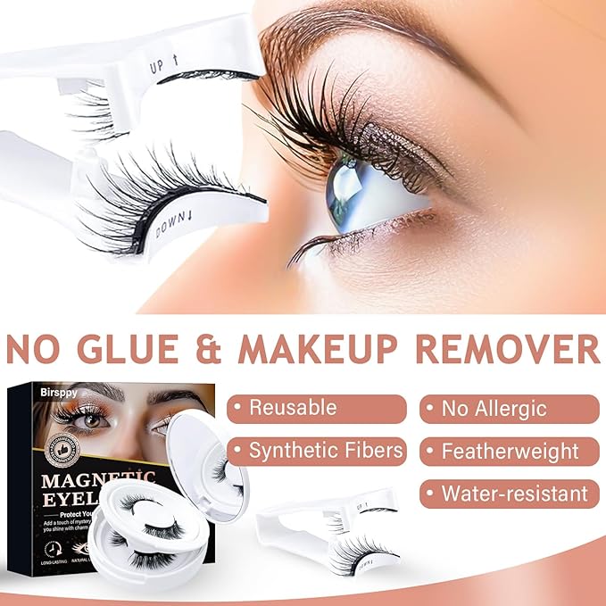 Magnetic Eyelashes with Applicator, No Eyeliner Needed No Glue Reusable Dual Magnetic Lashes Natural Look, Lightweight 3D Eyelashes Magnetic Lashes for Everyday Wear, Professional Lash Tool Set