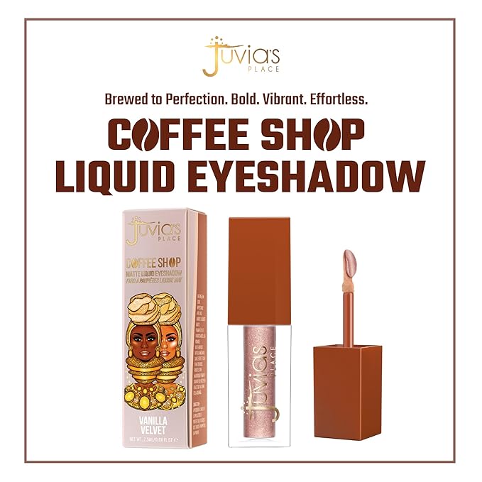 Juvia's Place Coffee Shop Liquid Eyeshadow Vanilla Velvet - Metallic Shimmer for Long-Lasting Color, Waterproof, and Glittering Finish - Buildable and Vibrant - Ideal for All Skin Tones, 0.08 fl oz