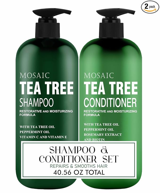 Tea Tree Shampoo and Conditioner Set for Hair Growth, Thinning Hair Loss Treatments Women & Men, Thickening Products, Paraben & Sulfate Free 20.2 FL Oz Each.