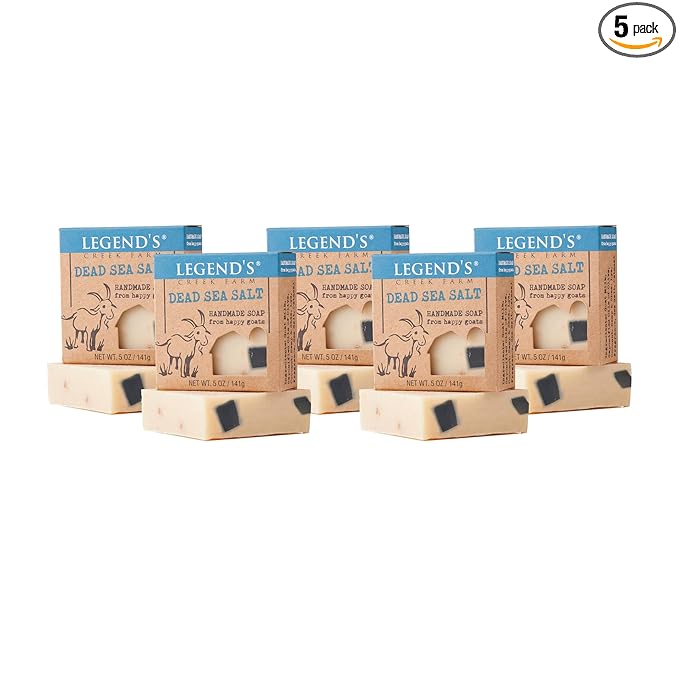 Legend's Creek Farm Goat Milk Soap - Cleansing Moisturizing Bar for Hands and Body - 5 Oz Creamy Lather, Nourishing, Gentle Natural Soap for Sensitive Skin (Dead Sea Salt, Pack of 5)