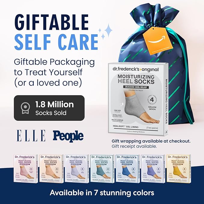 Dr. Frederick’s Original Moisturizing Fuzzy Heel Socks - Cozy Gel-Lined Socks for Dry Cracked Heels - 2 Pairs - Overnight Foot Care with Olive Oil, Vitamin E - Gifts for Women & Men - Mellow Moon
