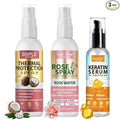 Coconut Heat Protectant Spray - Keratin Protein Hair Serum Anti Frizz Control Repair - Rose Water Moisturize Anti-Frizz Smooth Products (3PCS)