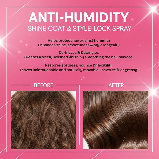 Herbishh Glass Glow Hair Coat Spray(6.76 fl oz)Anti Humidity & Heat Protectant Shine Coat for Frizz Control & Glossy Finish, Lightweight Texture Finishing Mist, Salon Quality Styling Spray Women & Men