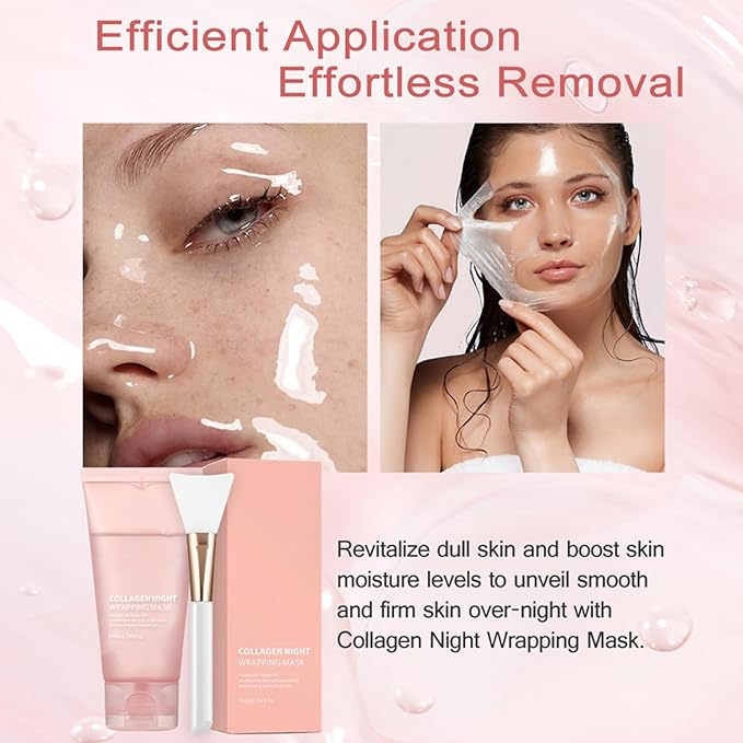 LOYOTICE Collagen Overnight Wrapping Peel Off Facial Mask Pack,Hydrates and Tightens Skin,Reduces Sagging,Elasticity & Hydration Care with Brush 2.54 fl.oz
