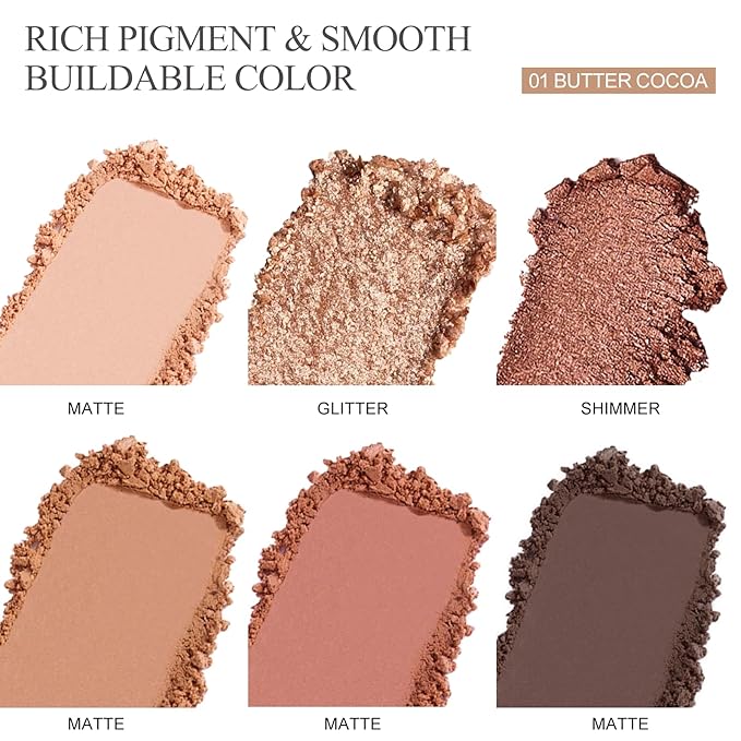 KYDA 6 Colors Brown Eyeshadow Palette, Netural Brown Bronzer with Shimmer and Matte Shades, Long Wear Rich Pigment, Blendable Lightweight Formula, Travel Friendly Mini Makeup Palette, Cruelty Free