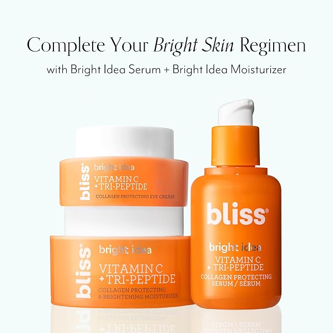 Bliss Bright Idea Vitamin C Eye Cream - Brighten & Hydrate Anti-Aging Treatment, Reduces Fine Lines, Boosts Collagen & Firms, 3-O-Ethyl Ascorbic Acid, Tri-Peptide & Licorice Root, 0.5fl oz