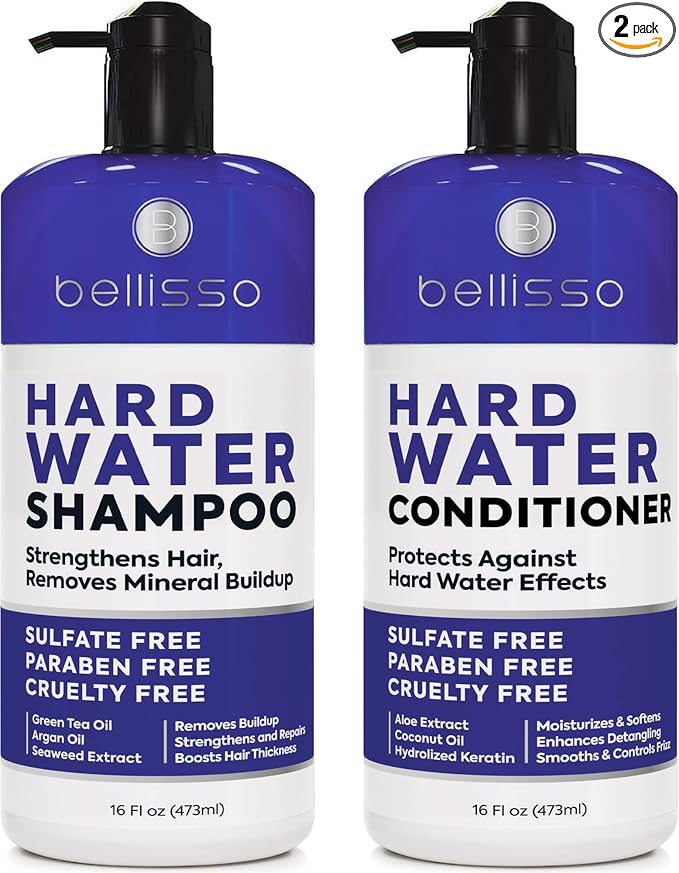 Hard Water Shampoo and Conditioner Set - Sulfate Free Hair Care Products for Women and Men - Moisturizing Treatment with Chelating Properties for a Deep Clean - Remover for Cleansing Mineral Build Up