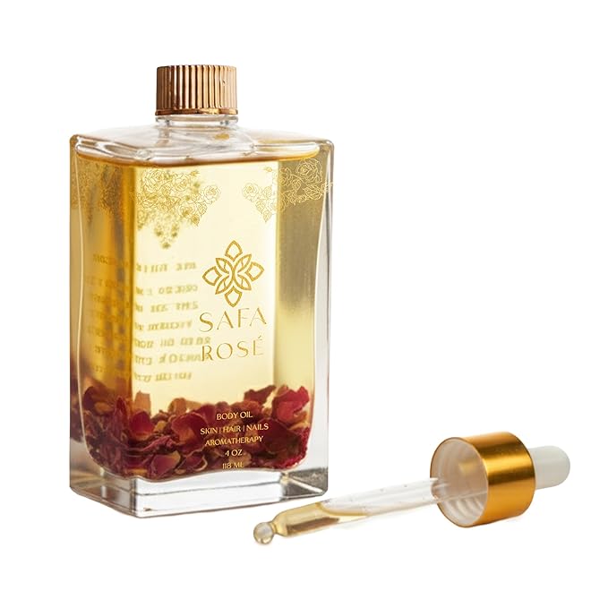 SAFA Rosé Oil for Face, Body, Hair & Nails | After Shower Organic Rose Body Oil | Bulgarian Rose Essential Oil with Apricot, Moroccan Argan & Vitamin E | Long Lasting Natural Fragrance - 4 Fl Oz