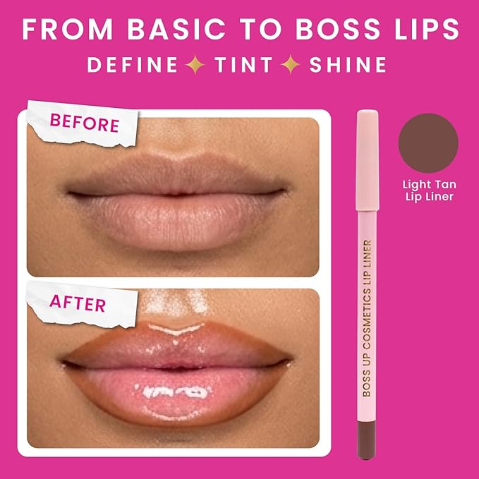 BossUp Cosmetics All-In-One Lip Kit | Light Tan Lip Liner and Lip Oil Set with Clear and Color Changing Lip Oils | Complete Lip Makeup Kit for Women