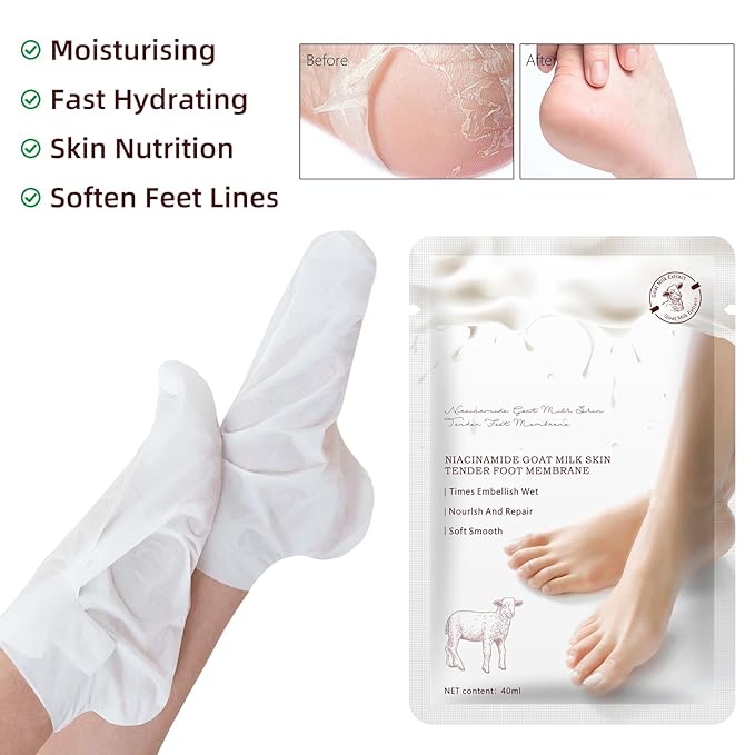 Hydrating Foot Masks Set for Women Men,5 Pack Socks Mask for Dry Cracked Feet（Milk）