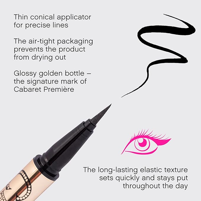 Vivienne Sabó Cabaret Premiere Eyeliner Pen – Ultra Black Eyeliner Pencil with Felt Tip, Smudge-Proof and Longwearing, Quick-Dry Liquid Formula for Precise Eye Definition, 0.04 fl oz