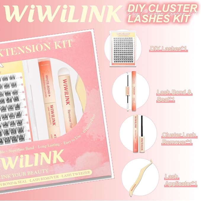 Wispy Lash Clusters Stella DIY Lash Extension Kit and Natural Eyelash Clusters 8-16mm with Bond, Seal, and Remover D Curl Lashes Clusters Invisible Band False Eyelashes Kit