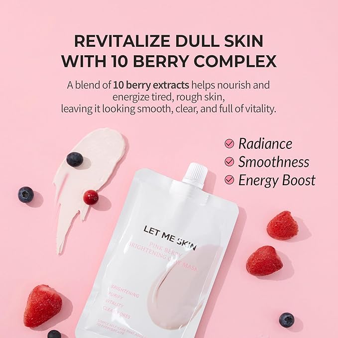Pink Berry Clay Mask 70g – 10 Berry Complex, Deep Cleansing & Pore Care Wash-Off Facial Mask for Smooth, Radiant-Looking Skin