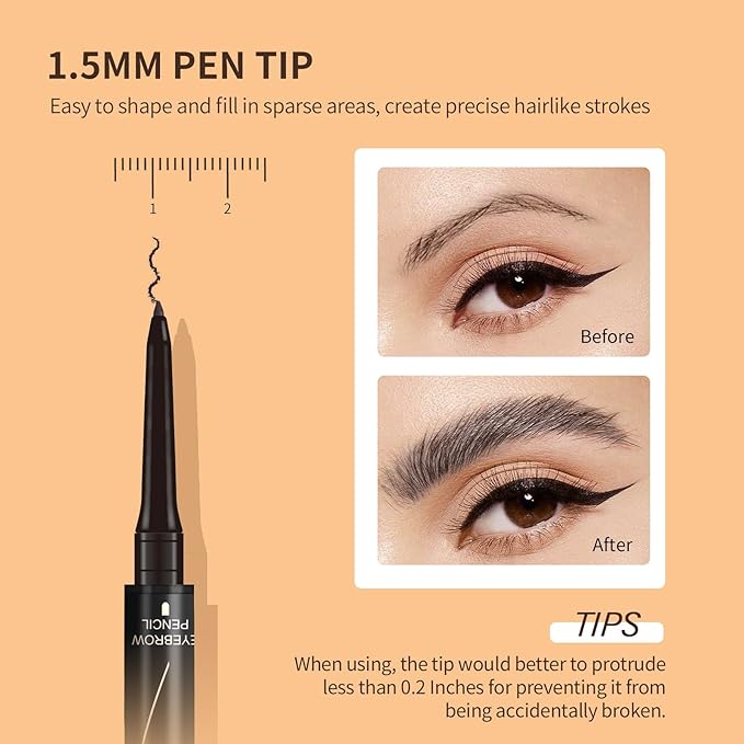 Music Flower Dual-Ended Microfilling Eyebrow Pen, Liquid Eyebrow Pen with 4 Micro Brush-Tip Applicators & Brow Defining Pencil with Precision Tip (Black)