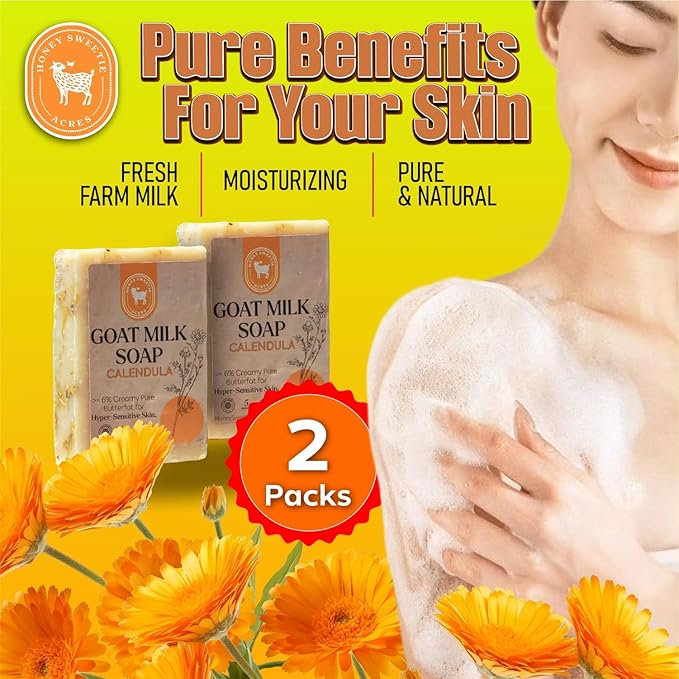 Honey Sweetie Acres 2-Pack Calendula Goat Milk Soap - Handmade 5 oz Bar, Made with Natural Ingredients, Moisturizing & Gentle, Made in the USA