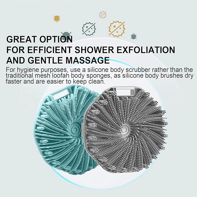 RamPula Silicone Body Scrubber Shower Brush Super-Exfoliating Body Brush & Non-Slip Strap, Loofah Alternative Bath Scrubber for Sensitive/All Skin Types, Gentle Massage & Effective Shower Exfoliation