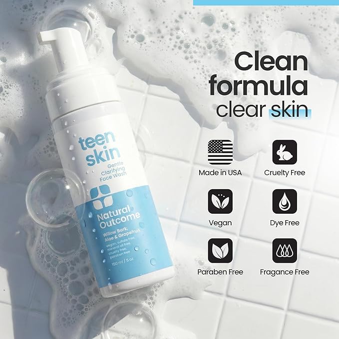 natural outcome Teen Skin Face Wash | Gentle Foaming Daily Boys & Girls Facial Cleanser Lotion | Natural Non-toxic Ingredients | For Teens, Preteens & Kids Looking to Prevent Acne | 5 oz