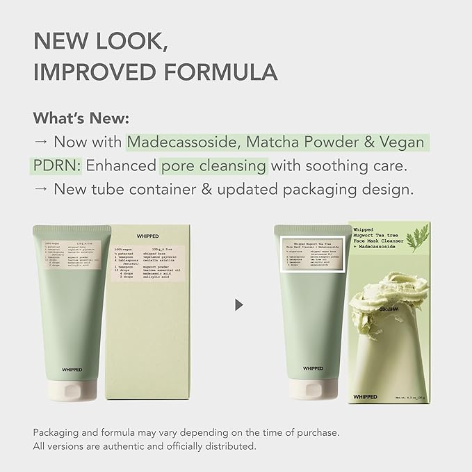 Whipped Korean Skincare Face Wash, Doubles as a Face Mask, Mugwort Tea Tree, Deep Cleansing Vegan Facial Cleanser for Oily Skin and Pore Care with Niacinamide, Hyaluronic Acid, Ceramide