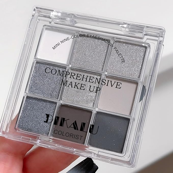 Black Smoky Eye shadow Palette, 9 Colors True Black Dark Grey Smokey Goth Makeup Pallet, 9 Soft Matte Shimmer High Pigmented Basic Black White silver eye shadow for Halloween