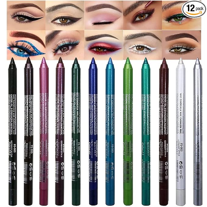 Multipack Color Eyeliner Penicls for Women with Pencil Sharper, 12 Pcs Highly Pigmented Creamy Eye Liner Pencils Set, Easy to Color, Waterproof & Long-Lasting, Professional Eye Make Up, Soft & Smooth