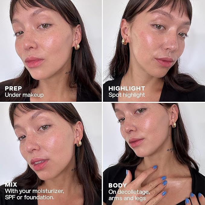 Saie Glowy Super Gel Duo - Illuminating Makeup Primer + All-Over Liquid Highlighter Gel for Dewy, Glass Skin - Vegan Skin Care Infused Glow Serum with Squalane Oil - Sunglow + Starglow (1 Oz, 2 Pack)