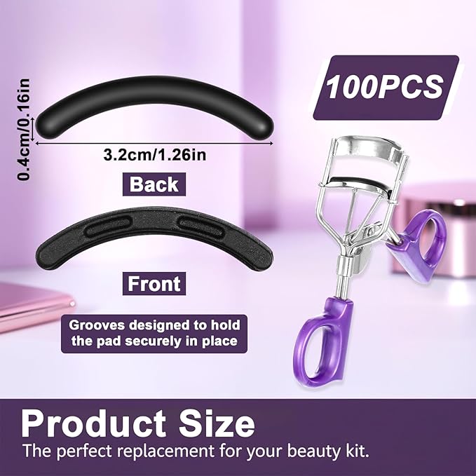 100 Pack Eyelash Curler Refills Eye Lash Curler Pads Universal Eye Lash Curlers Refill Pads High Elasticity Silicone Replacement Pad Gentle Safe on Lashes Compatible with Eyelash Curlers