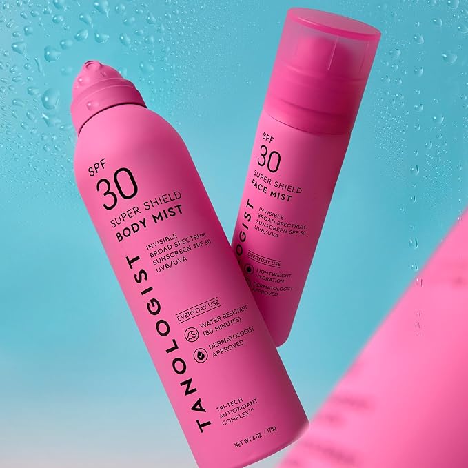 Tanologist SPF 50 Super Shield Body Mist, Broad Spectrum SPF Sunscreen Spray, Lightweight Non-Greasy Body Sunscreen with Antioxidants, Water Resistant, 6 fl. oz/177 ml Bottle (Pack of 2)