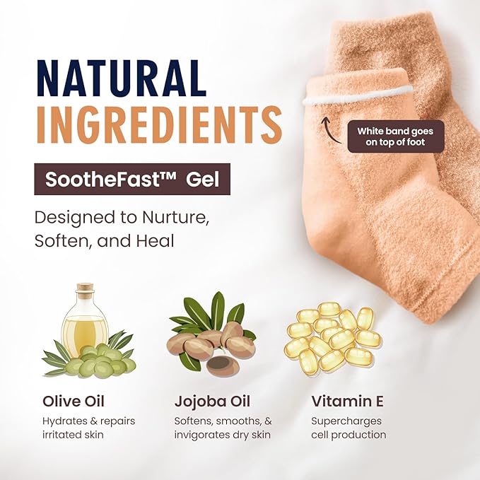 Dr. Frederick’s Original Moisturizing Fuzzy Heel Socks - Cozy Gel-Lined Socks for Dry Cracked Heels - 2 Pairs - Overnight Foot Care with Olive Oil, Vitamin E - Gifts for Women & Men - Peach Fuzz
