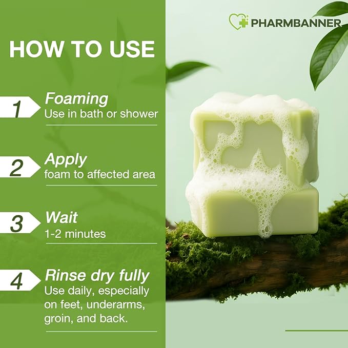 PHARMBANNER Tea Tree Antifungal Soap Bar: Body Wash for Face & Body Acne, Folliculitis, Jock Itch, Ringworm, Athlete’s Foot, Body Odor, Eczema – 2×4.1 oz